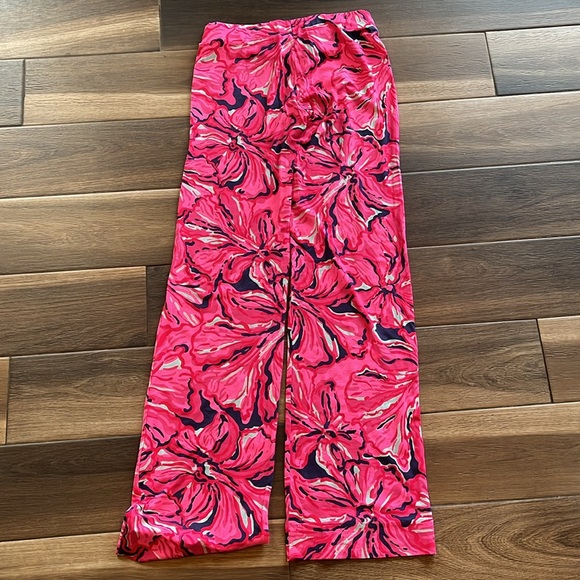 Lilly Pulitzer Georgia May Palazzo Pants Hibiscus Navy Pink Size XS - Picture 5 of 5